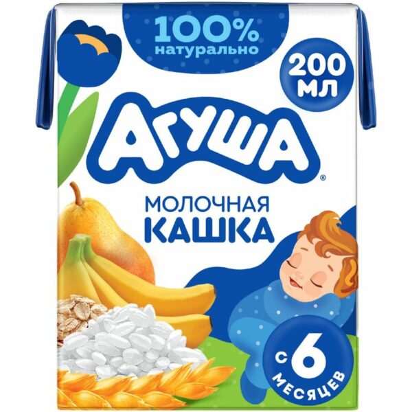 Каша детская молочная злаковая Агуша Груша-Банан с 6 мес., 200г