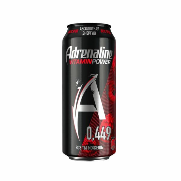 Энергетический напиток Adrenaline Абсолютная энергия со вкусом ягод газированный, 449мл