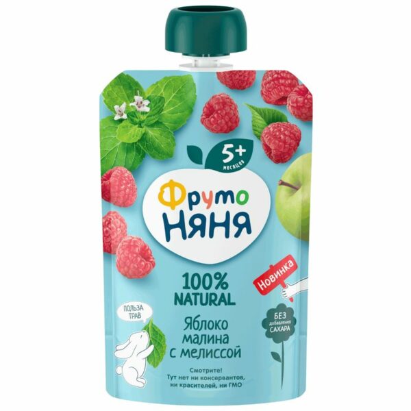 Пюре Фрутоняня Яблоко, малина и мелисса с 5мес. 90г