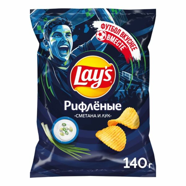 Чипсы Lay's из натурального картофеля со вкусом сметаны и лука рифленые 140г