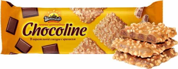 Печенье Шоколадово Chocoline в карамельной глазури с арахисом 200г