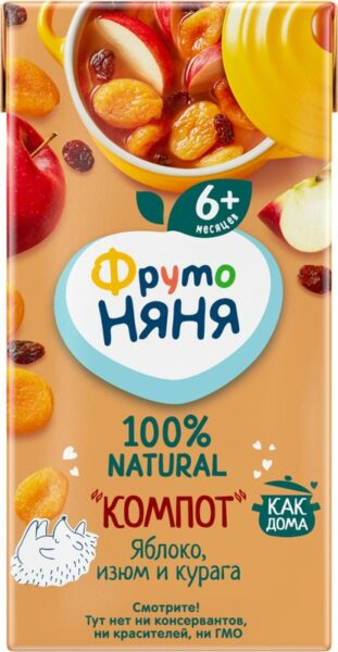 Напиток ФрутоНяня Компот Яблоко, изюм и курага сокосодержащий с 6 мес. 0.2л