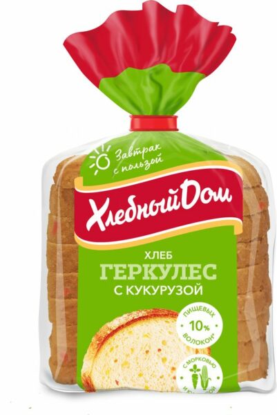 Хлеб Хлебный Дом Геркулес с кукурузой нарезка 255г