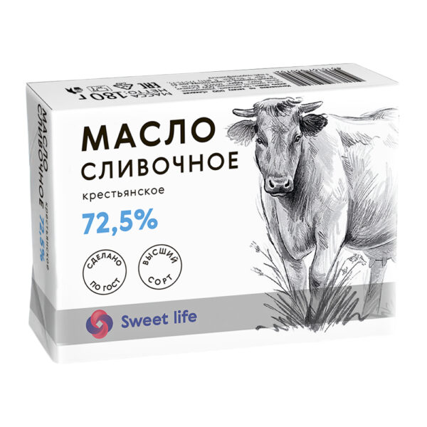 Масло Сливочное Крестьянское Гост 72,5% 180г Sweet Life