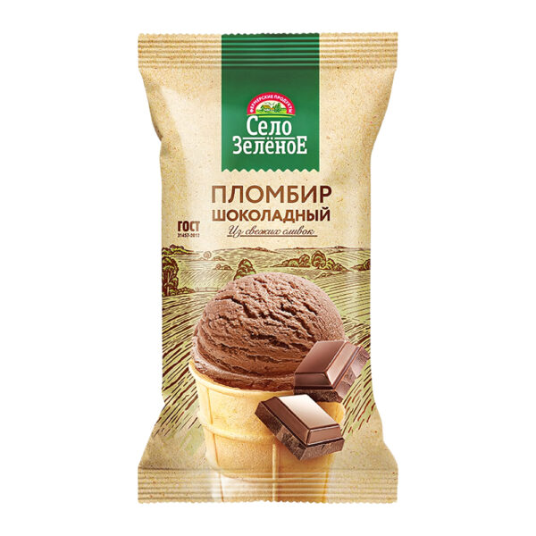 Мороженое Пломбир Село Зеленое Шоколадное в Стаканчике 90г
