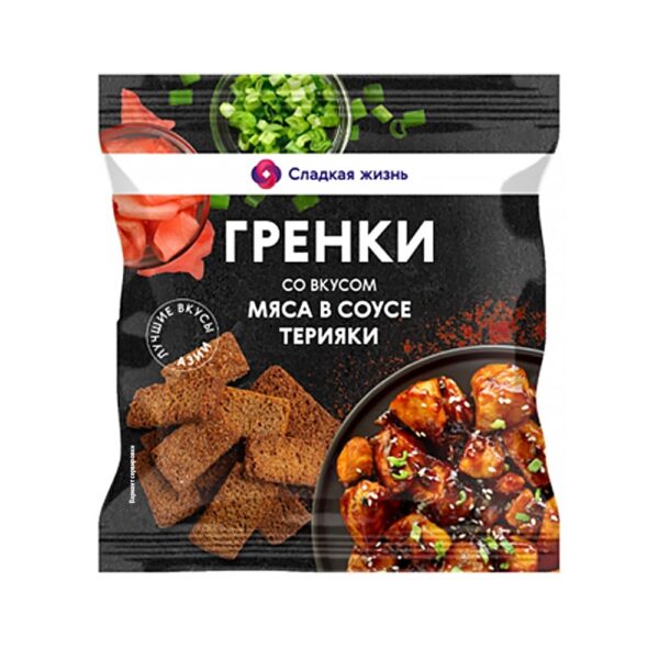 Гренки со Вкусом Мяса в Соусе Терияки 75г Сладкая Жизнь
