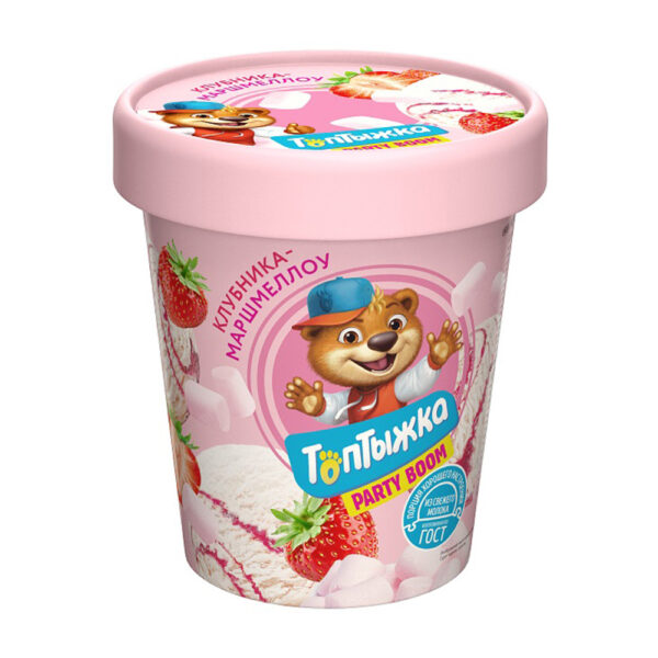 Мороженое Пломбир Топтыжка Клубника с Маршмеллоу 12% 300г