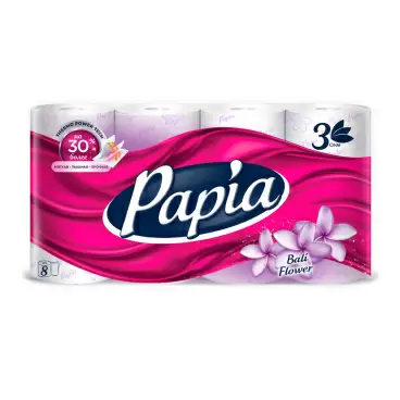 Туалетная Бумага Papia Балийский Цветок 3 Слоя 8 Рулонов