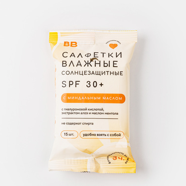 Салфетки влажные солнцезащитные SPF 30+ с миндальным маслом