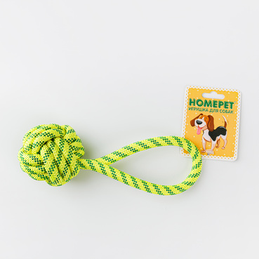 Игрушка для собак "Узел из каната с петлей" желто-синий Homepet