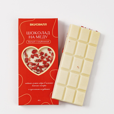 Шоколад белый на меду с клубникой, 45 г