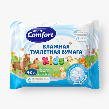 Бумага туалетная влажная детская Comfort smart KIDS с ромашкой 42 шт