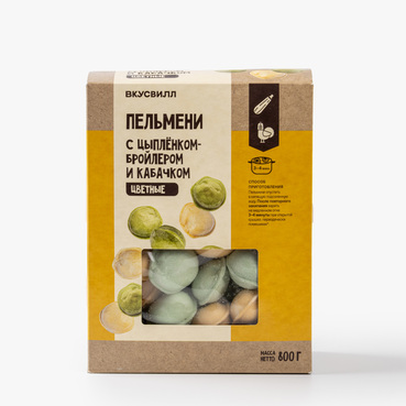 Пельмени с цыпленком-бройлером и кабачком цветные