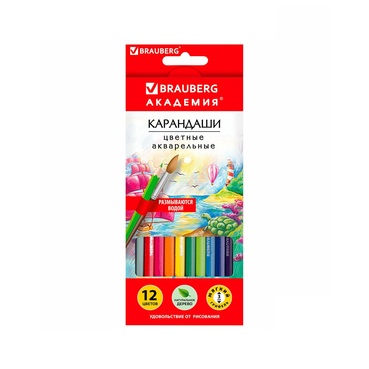 Карандаши цветные Brauberg Академия акварельные шестигранные 12 цветов