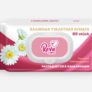 Бумага туалетная влажная REVA с ромашкой 80 шт
