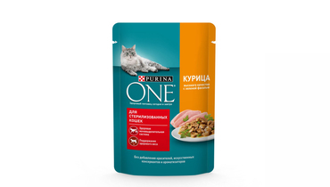 Корм влажный Purina one для стерилизованных кошек с курицей и зеленой фасолью 75 г