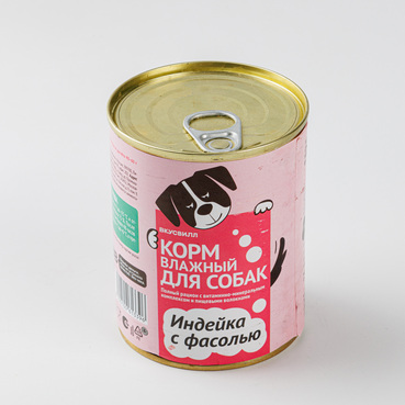 Корм влажный консервированный для собак "Индейка с фасолью", 340 гр