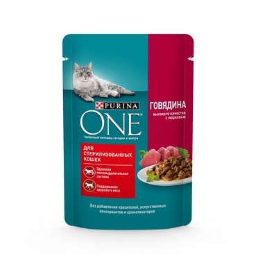 Корм влажный Purina one для стерилизованных кошек говядина и морковь 75 г