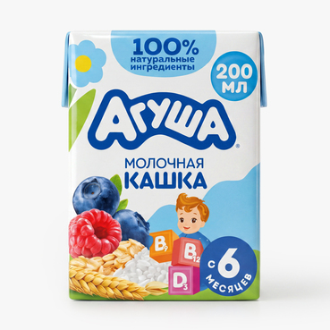Каша молочная злаковая Агуша Яблоко-Малина-Черника с 6 месяцев 200 мл