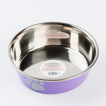 Миска для домашних животных "Лапки" металлическая фиолетовая Homepet, 900 мл