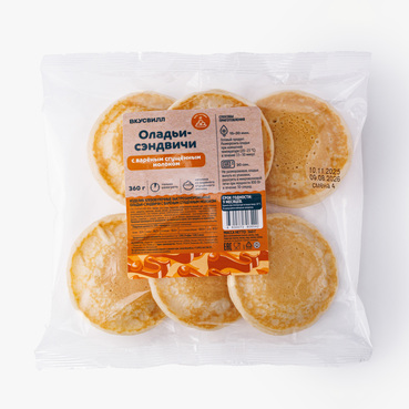 Оладьи-сэндвичи с вареным сгущенным молоком, зам.