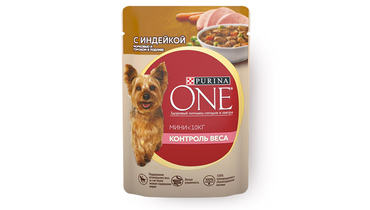 Корм влажный Purina one mini для собак с избыточным весом индейка с горошком и морковью 85 г
