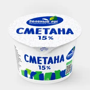 Сметана 15% «Зеленый луг», 180 г