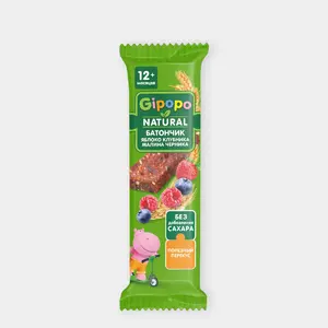 Батончик злаковый «Gipopo» Яблоко-клубника-малина-черника, 20 г