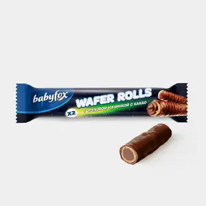 Трубочки «Babyfox wafer rolls» с ореховой начинкой и какао, 16 г