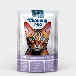 Корм для кошек «Chammy PRO» с телятиной и печенью в желе, 85 г
