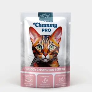 Корм для кошек «Chammy PRO» с лососем и форелью в желе, 85 г